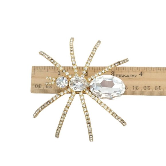 Large Crystal Rhinestone Spider Brooch Pin Gold Tone 3.5" Long *Ivana See Desc.* - Picture 8 of 8